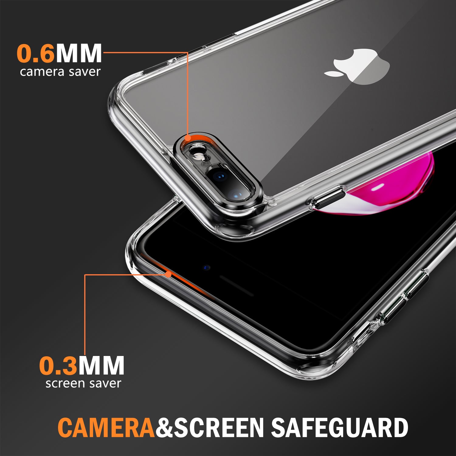 YSM Phone Cover for iPhone 6 Plus / 6s Plus / 7 Plus / 8 Plus Crystal Clear Acrylic+TPU Back Case - Black