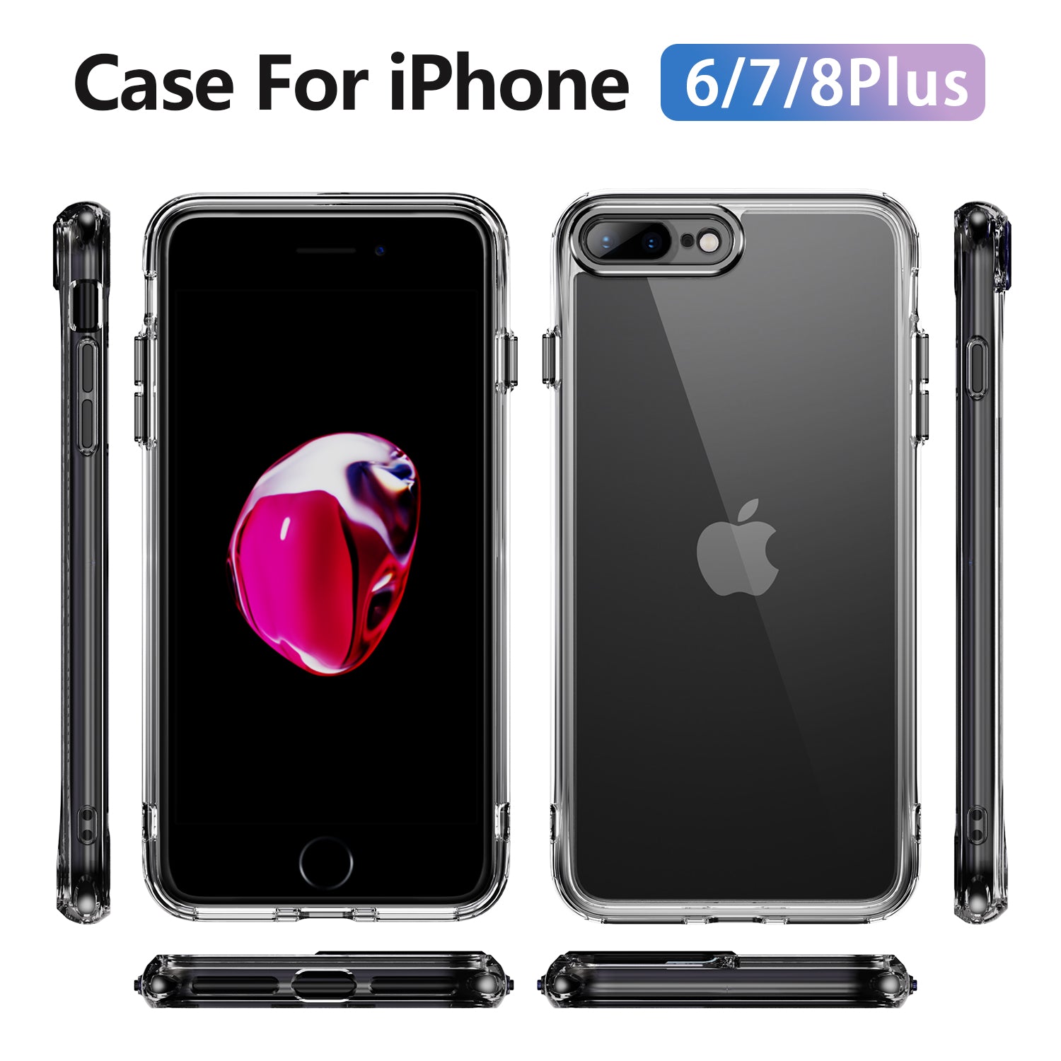 YSM Phone Cover for iPhone 6 Plus / 6s Plus / 7 Plus / 8 Plus Crystal Clear Acrylic+TPU Back Case - Black