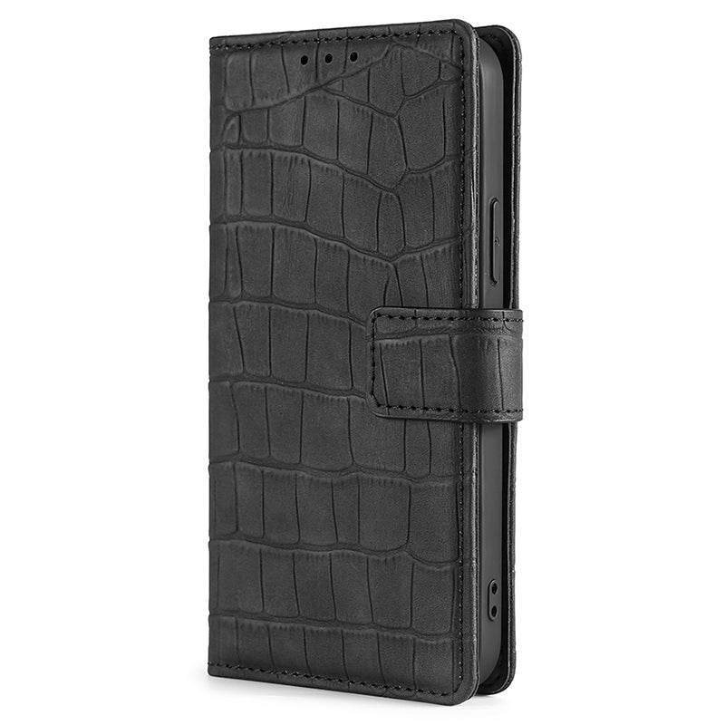 For Oppo A2x 5G / A2m 5G Phone Case Wallet Skin-touch PU Leather Crocodile Texture Stand Flip Cover - Black