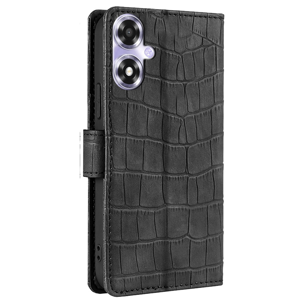 For Oppo A2x 5G / A2m 5G Phone Case Wallet Skin-touch PU Leather Crocodile Texture Stand Flip Cover - Black