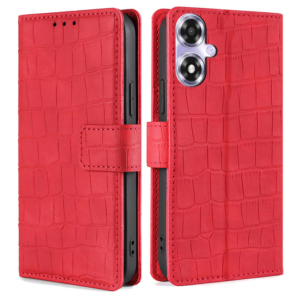 For Oppo A2x 5G / A2m 5G Phone Case Wallet Skin-touch PU Leather Crocodile Texture Stand Flip Cover - Black