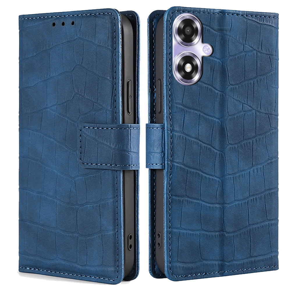 For Oppo A2x 5G / A2m 5G Phone Case Wallet Skin-touch PU Leather Crocodile Texture Stand Flip Cover - Black