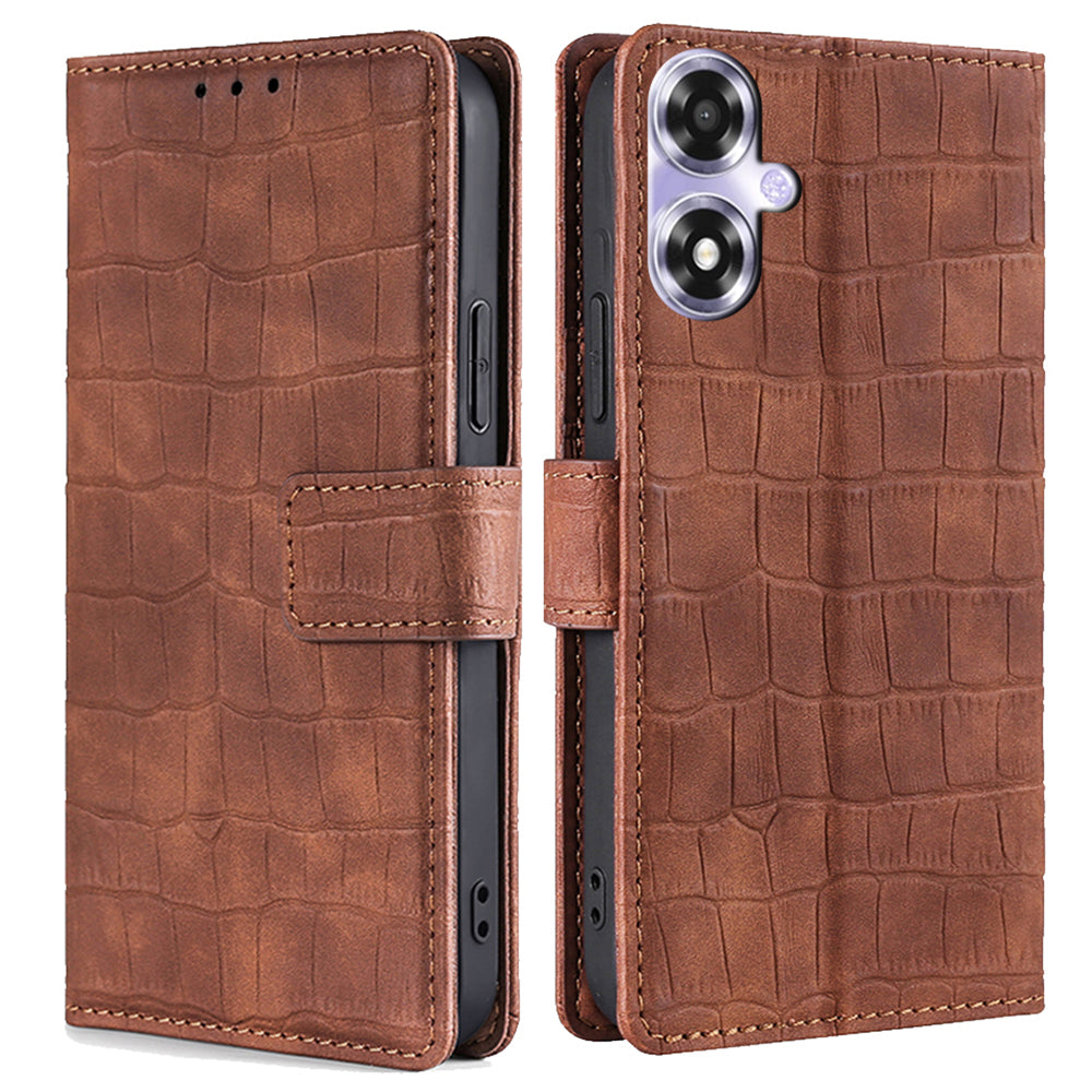 For Oppo A2x 5G / A2m 5G Phone Case Wallet Skin-touch PU Leather Crocodile Texture Stand Flip Cover - Black