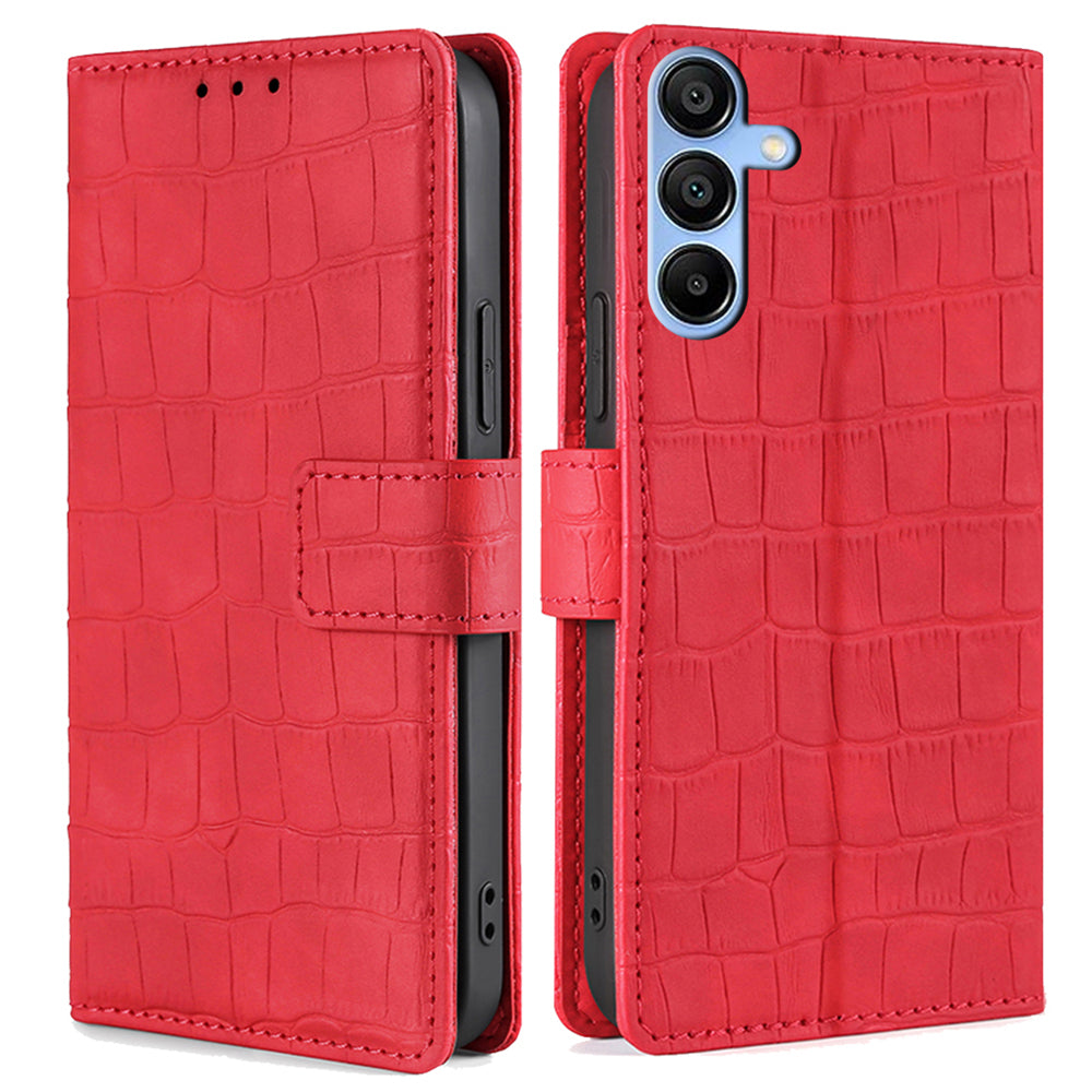 Crocodile Texture Shell for Samsung Galaxy A15 4G / 5G Phone Case Wallet PU Leather Phone Stand Cover - Blue