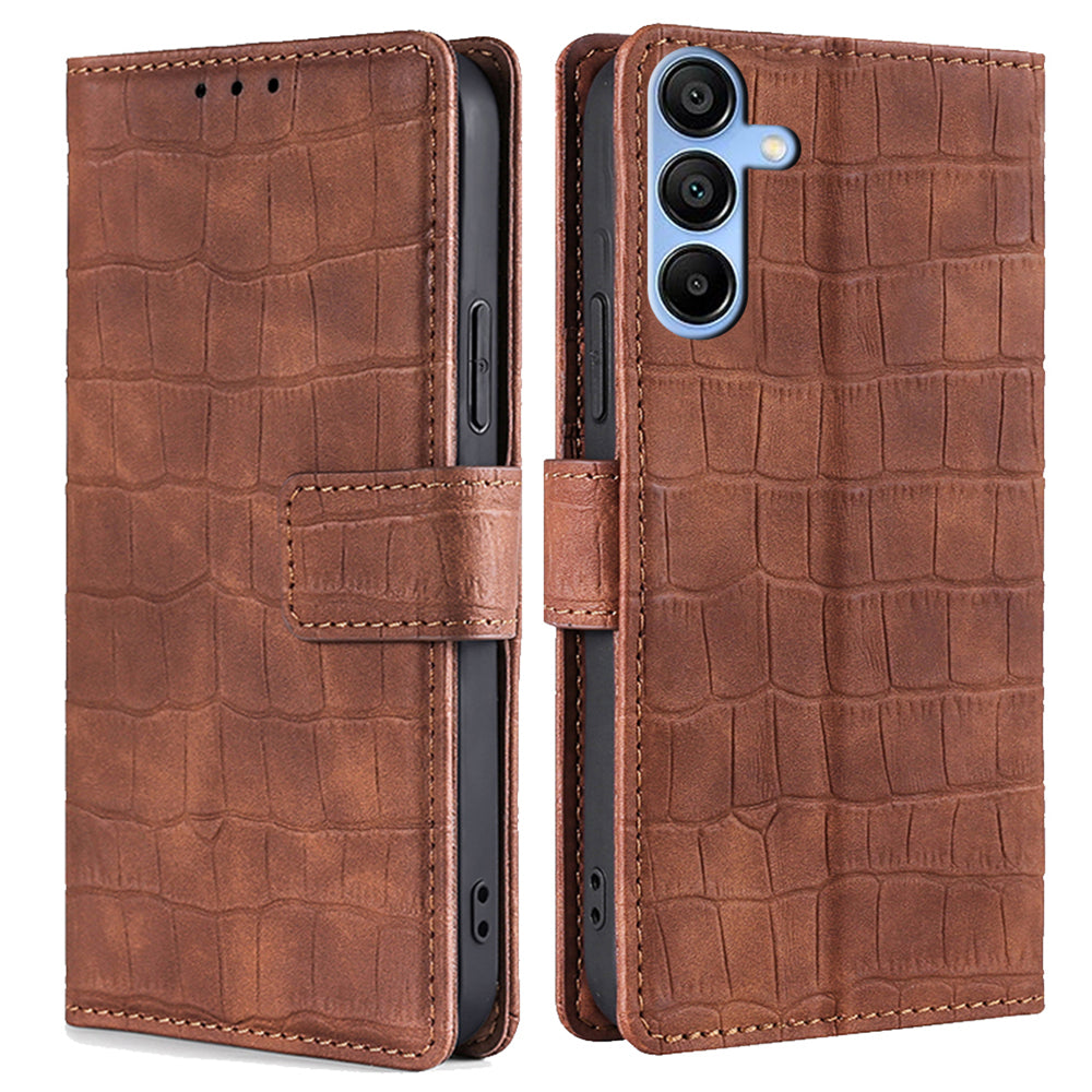 Crocodile Texture Shell for Samsung Galaxy A15 4G / 5G Phone Case Wallet PU Leather Phone Stand Cover - Blue