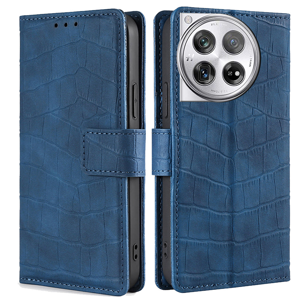 For OnePlus 12 5G Flip Phone Case PU Leather Crocodile Texture Stand Phone Shell Wallet - Blue