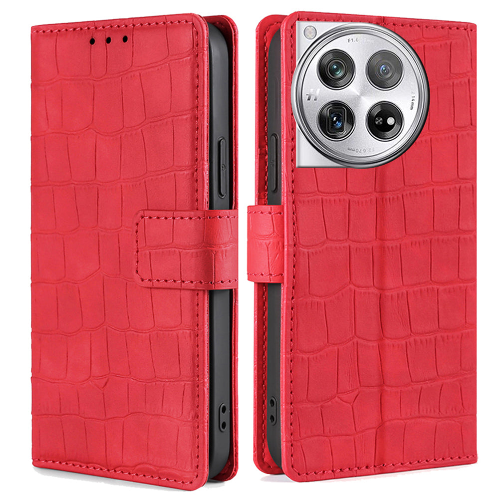 For OnePlus 12 5G Flip Phone Case PU Leather Crocodile Texture Stand Phone Shell Wallet - Blue