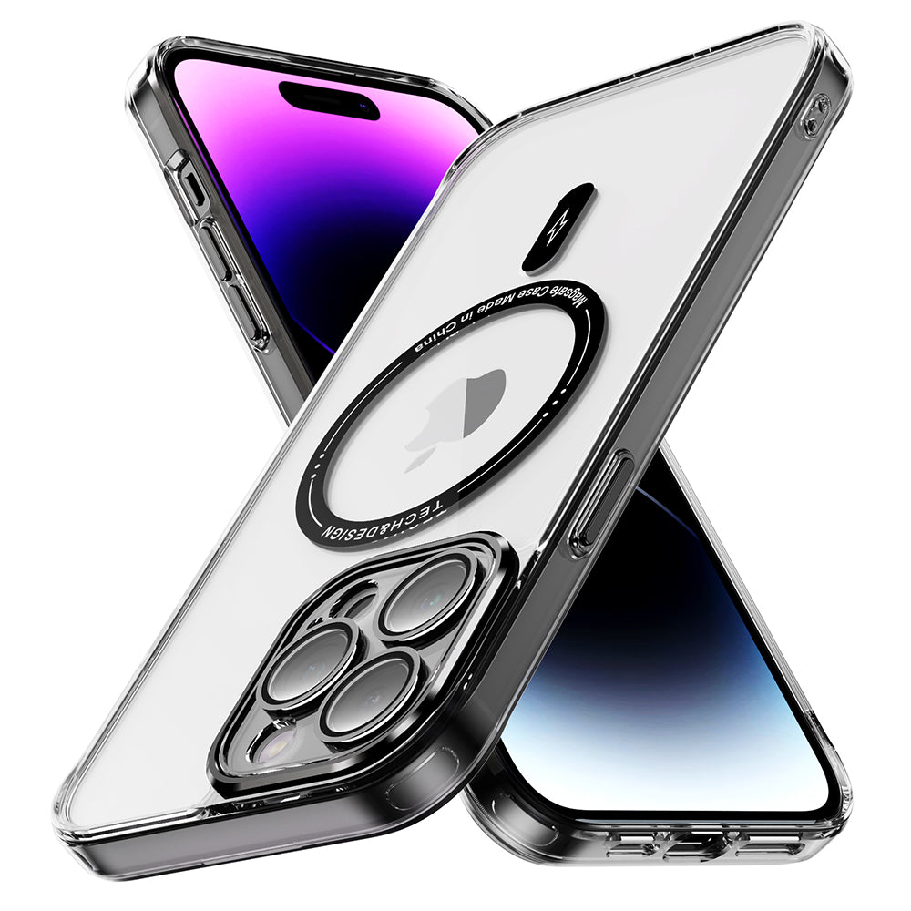 YSM For iPhone 14 Pro Max Magnetic Phone Case Precise Lens Cutout Clear Cover Compatible with MagSafe - Transparent Black