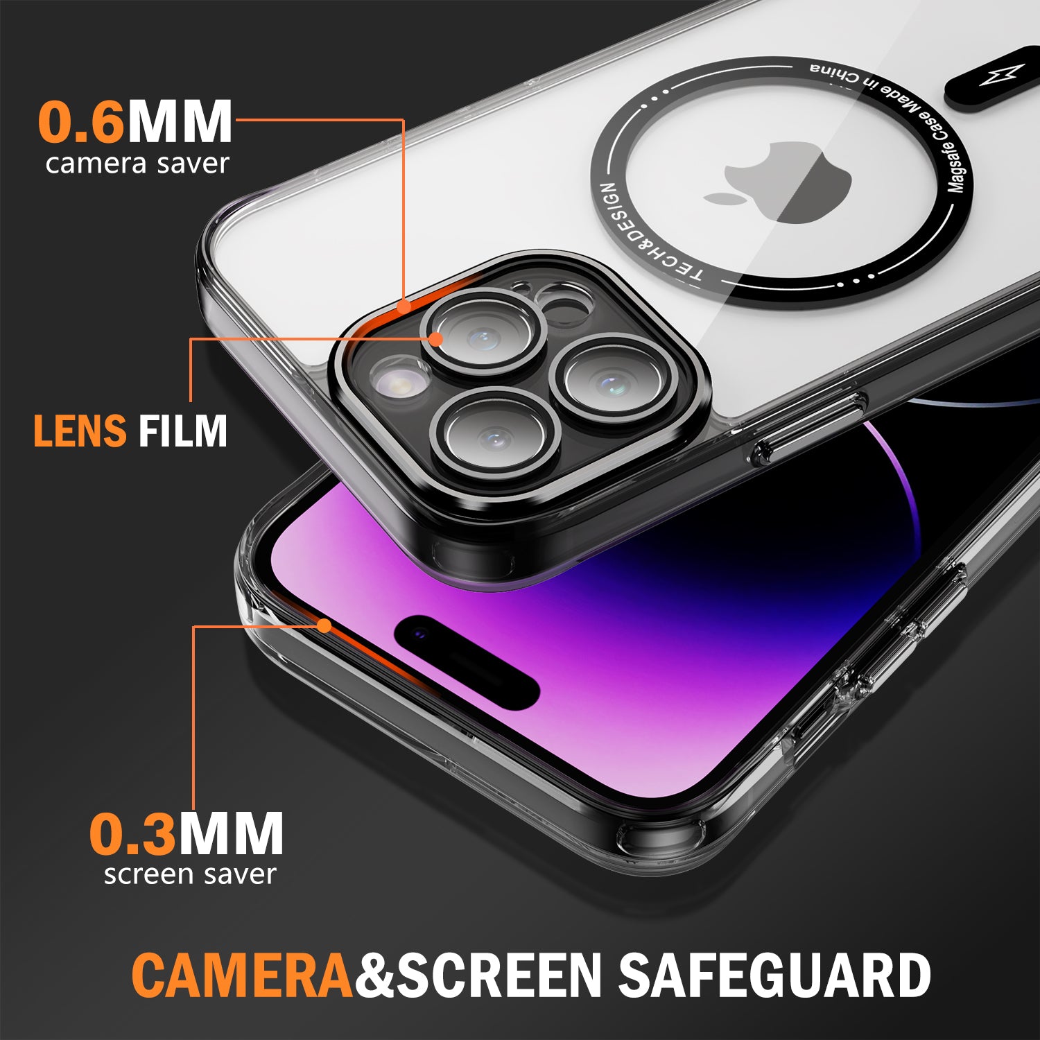 YSM For iPhone 14 Pro Max Magnetic Phone Case Precise Lens Cutout Clear Cover Compatible with MagSafe - Transparent Black