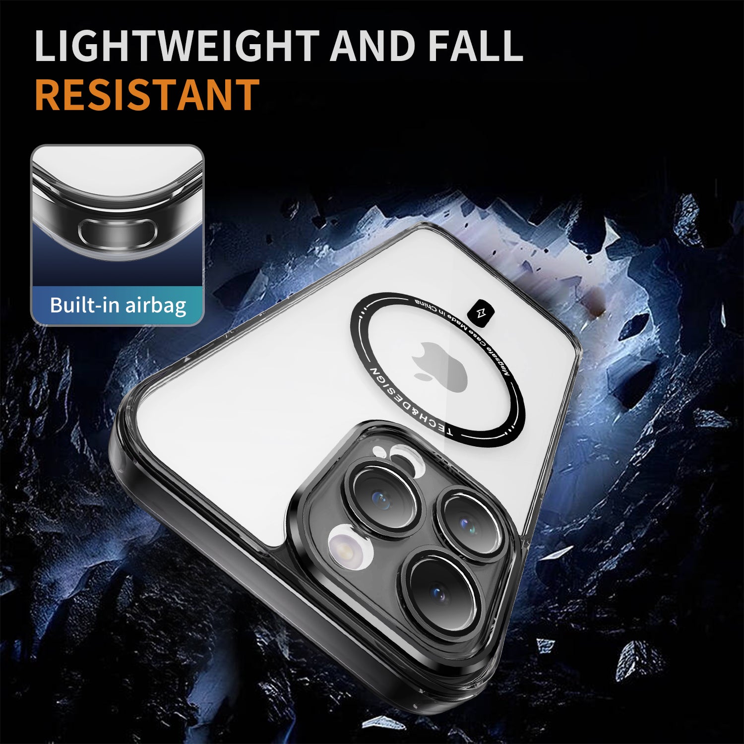 YSM For iPhone 14 Pro Max Magnetic Phone Case Precise Lens Cutout Clear Cover Compatible with MagSafe - Transparent Black