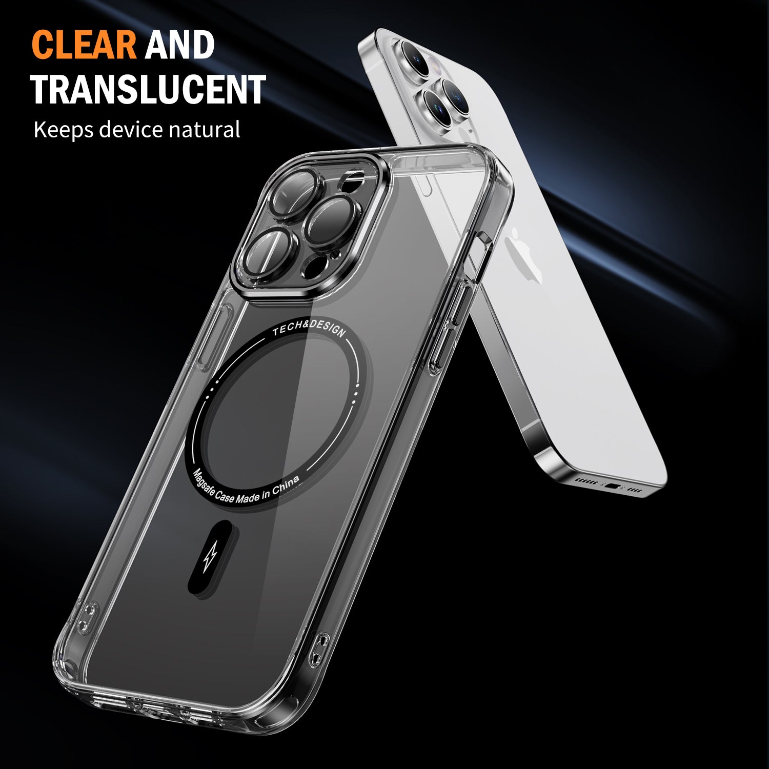 YSM For iPhone 14 Pro Max Magnetic Phone Case Precise Lens Cutout Clear Cover Compatible with MagSafe - Transparent Black