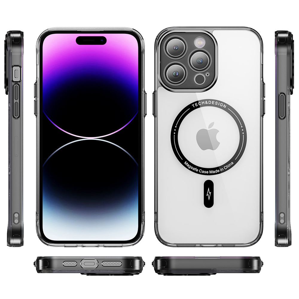 YSM For iPhone 14 Pro Max Magnetic Phone Case Precise Lens Cutout Clear Cover Compatible with MagSafe - Transparent Black