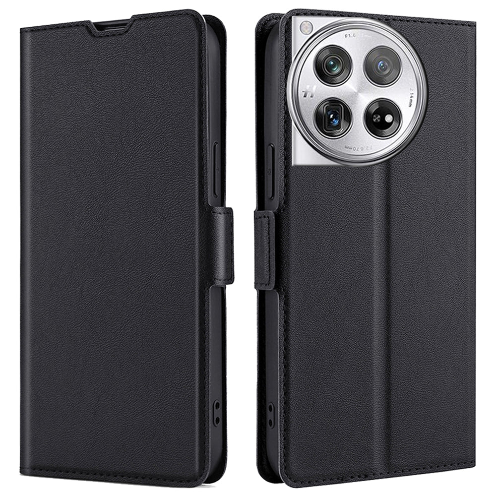 PU Leather Phone Case for OnePlus 12 5G Card Slots Cell Phone Cover Drop Protection Shell - Black