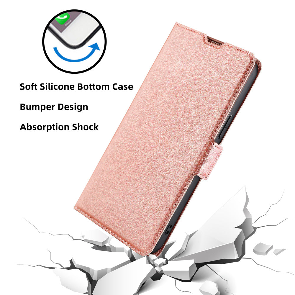 Phone Case for Samsung Galaxy A15 5G / 4G PU Leather Flip Phone Cover with Card Slots - Rose Gold