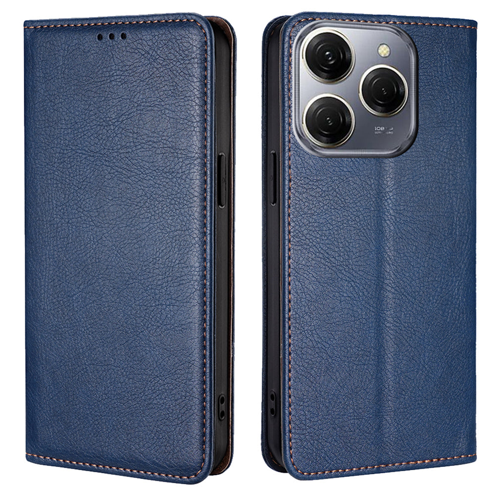For Transsion Tecno Spark 20 Pro Case Magnetic Closing PU Leather+TPU Solid Color Phone Stand Cover - Blue