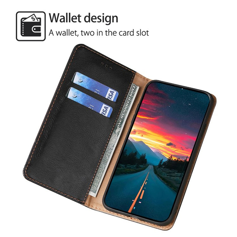 For Samsung Galaxy A15 4G / A15 5G Case Solid Color PU Leather Magnetic Closing Phone Guard Cover - Black