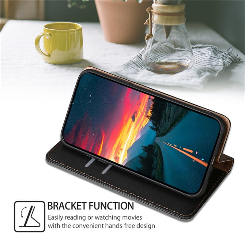 For Samsung Galaxy A15 4G / A15 5G Case Solid Color PU Leather Magnetic Closing Phone Guard Cover - Black
