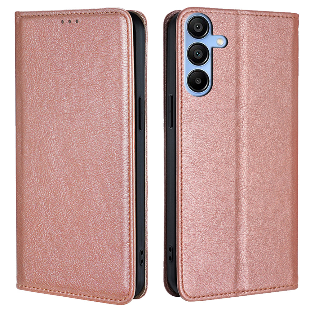 For Samsung Galaxy A15 4G / A15 5G Case Solid Color PU Leather Magnetic Closing Phone Guard Cover - Black