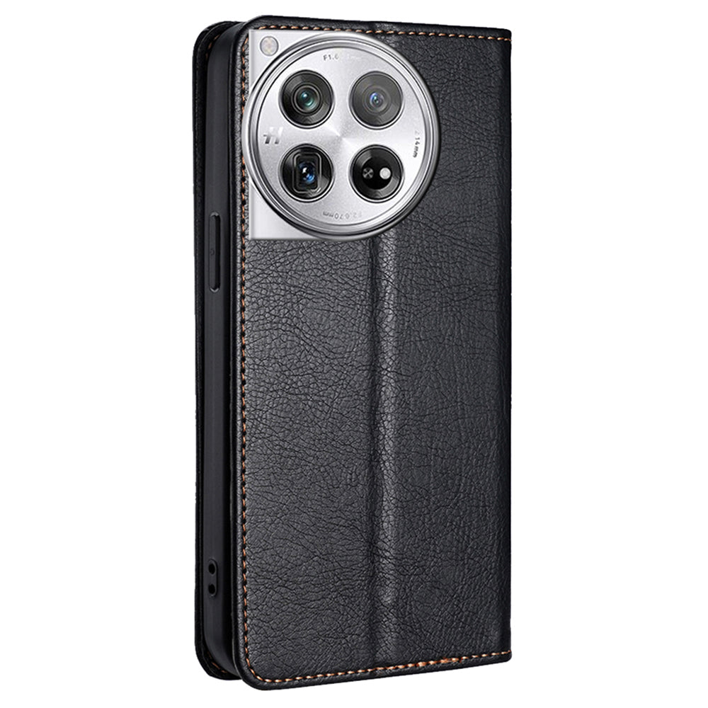 For OnePlus 12 5G Case Magnetic Anti-scratch PU Leather Wallet Card Slots Phone Cover - Black