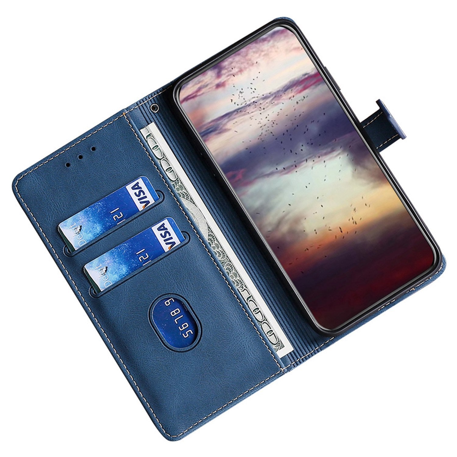 For Oppo A2x 5G / A2m 5G Leather Case Stand Wallet Cover Straw Hat Pattern - Blue