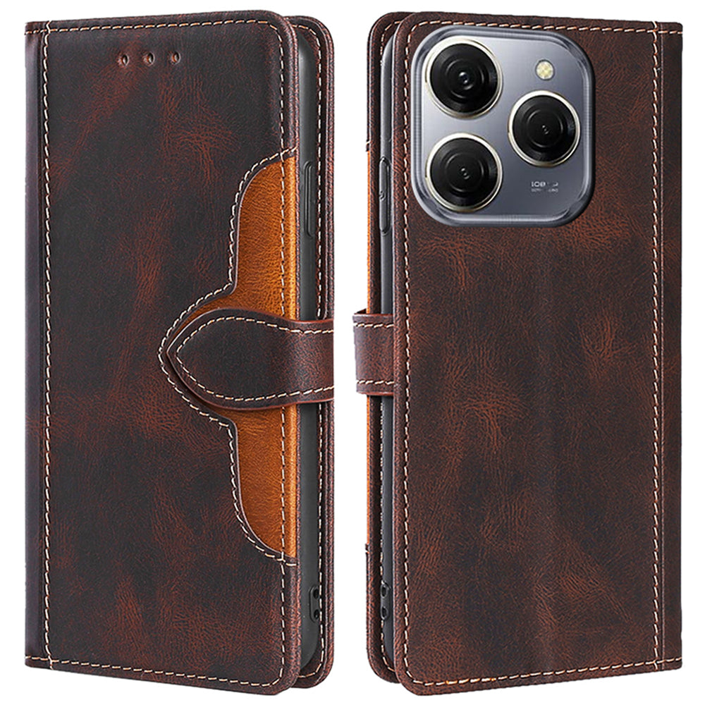 For Transsion Tecno Spark 20 Pro Cell Phone Case Straw Hat Design Skin-touch Wallet PU Leather Stand Cover - Brown