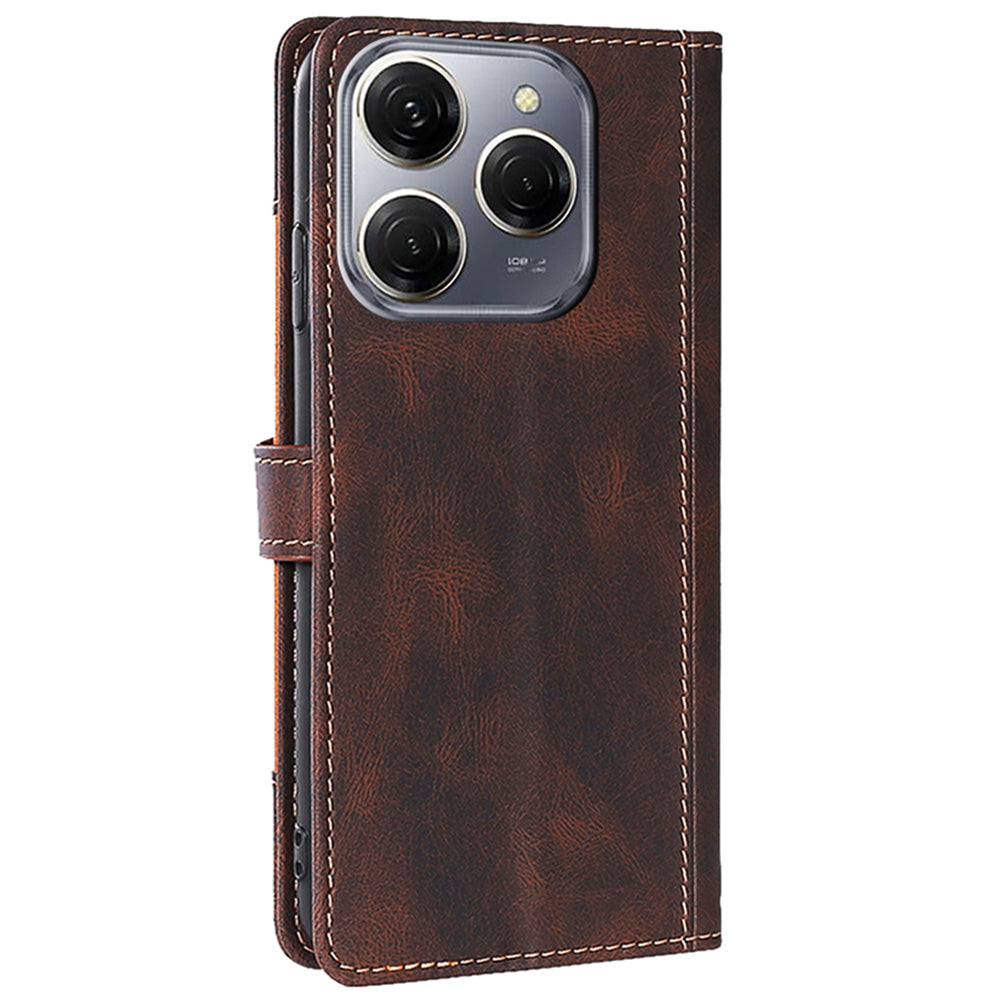 For Transsion Tecno Spark 20 Pro Cell Phone Case Straw Hat Design Skin-touch Wallet PU Leather Stand Cover - Brown