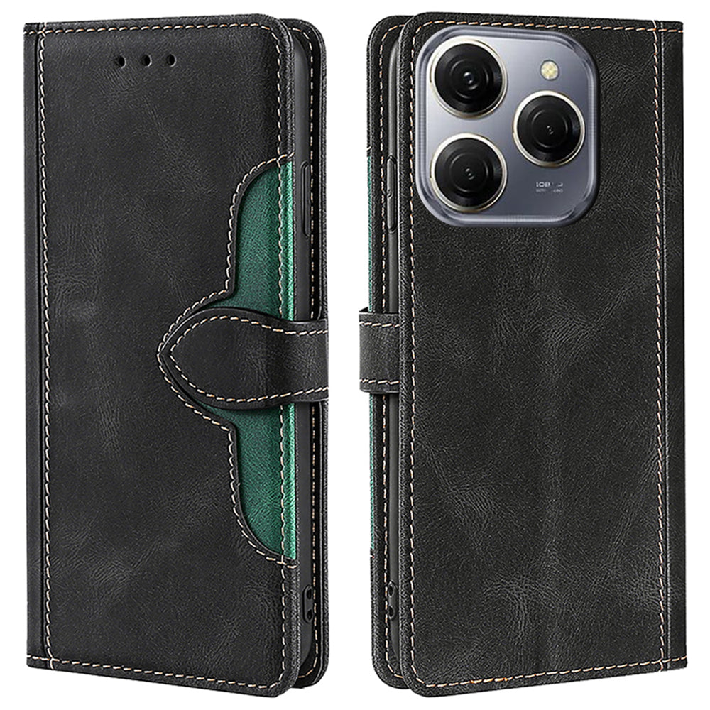 For Transsion Tecno Spark 20 Pro Cell Phone Case Straw Hat Design Skin-touch Wallet PU Leather Stand Cover - Brown