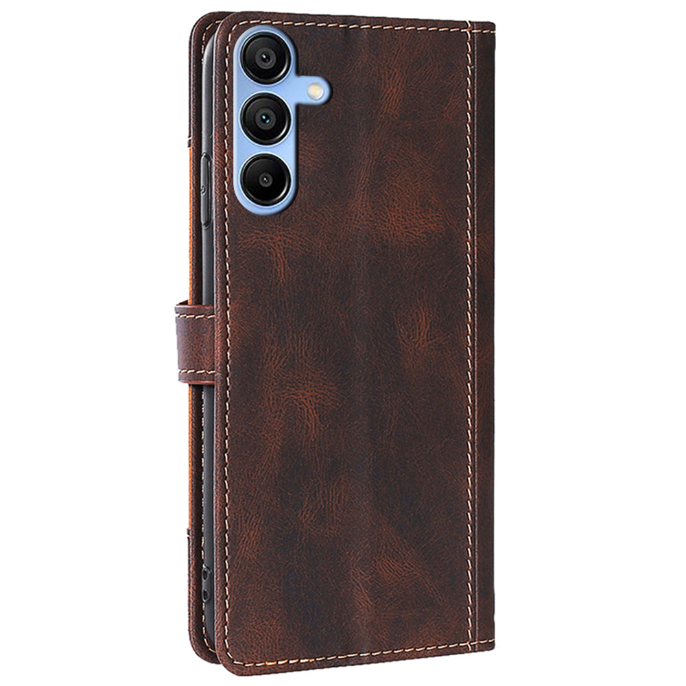 For Samsung Galaxy A15 4G / A15 5G Cover Straw Hat Design PU Leather Stand Wallet Cell Phone Case - Brown