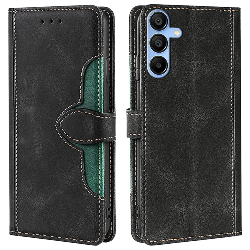 For Samsung Galaxy A15 4G / A15 5G Cover Straw Hat Design PU Leather Stand Wallet Cell Phone Case - Brown