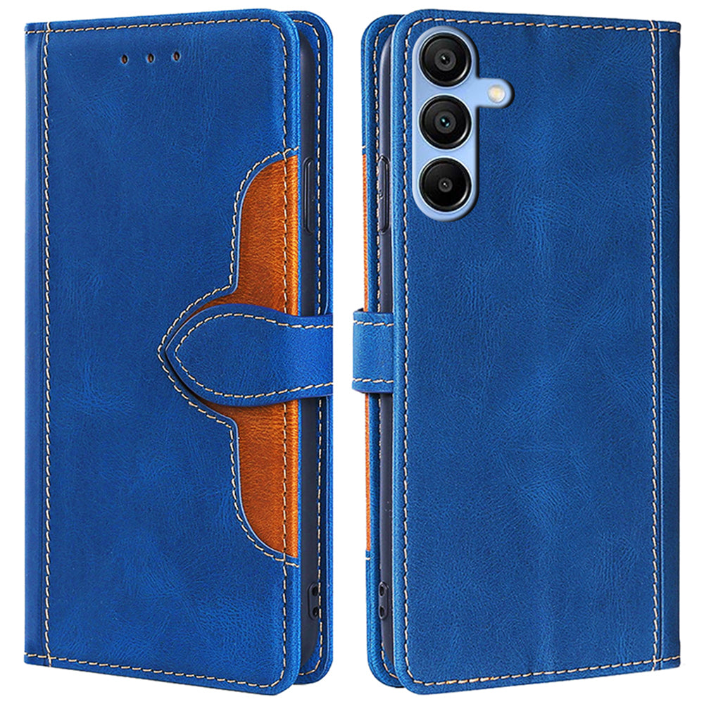 For Samsung Galaxy A15 4G / A15 5G Cover Straw Hat Design PU Leather Stand Wallet Cell Phone Case - Brown