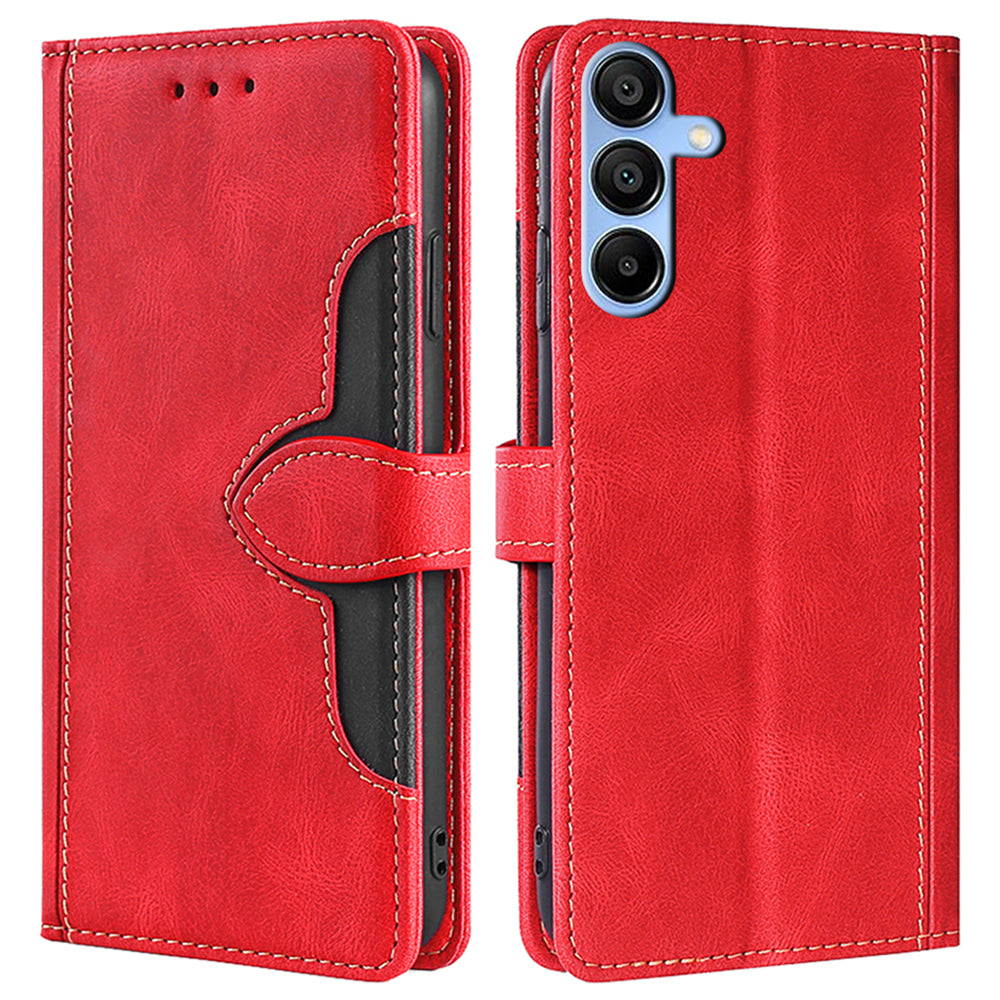 For Samsung Galaxy A15 4G / A15 5G Cover Straw Hat Design PU Leather Stand Wallet Cell Phone Case - Brown