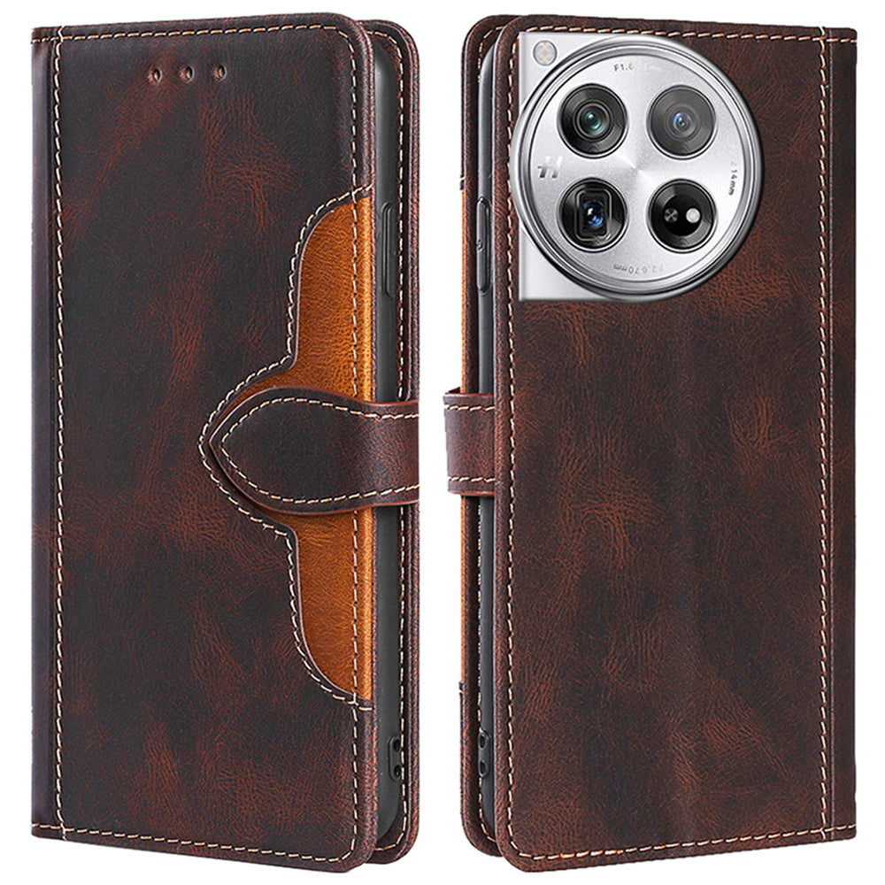 For OnePlus 12 5G Cover Straw Hat Design Shockproof PU Leather Stand Wallet Cell Phone Case - Black