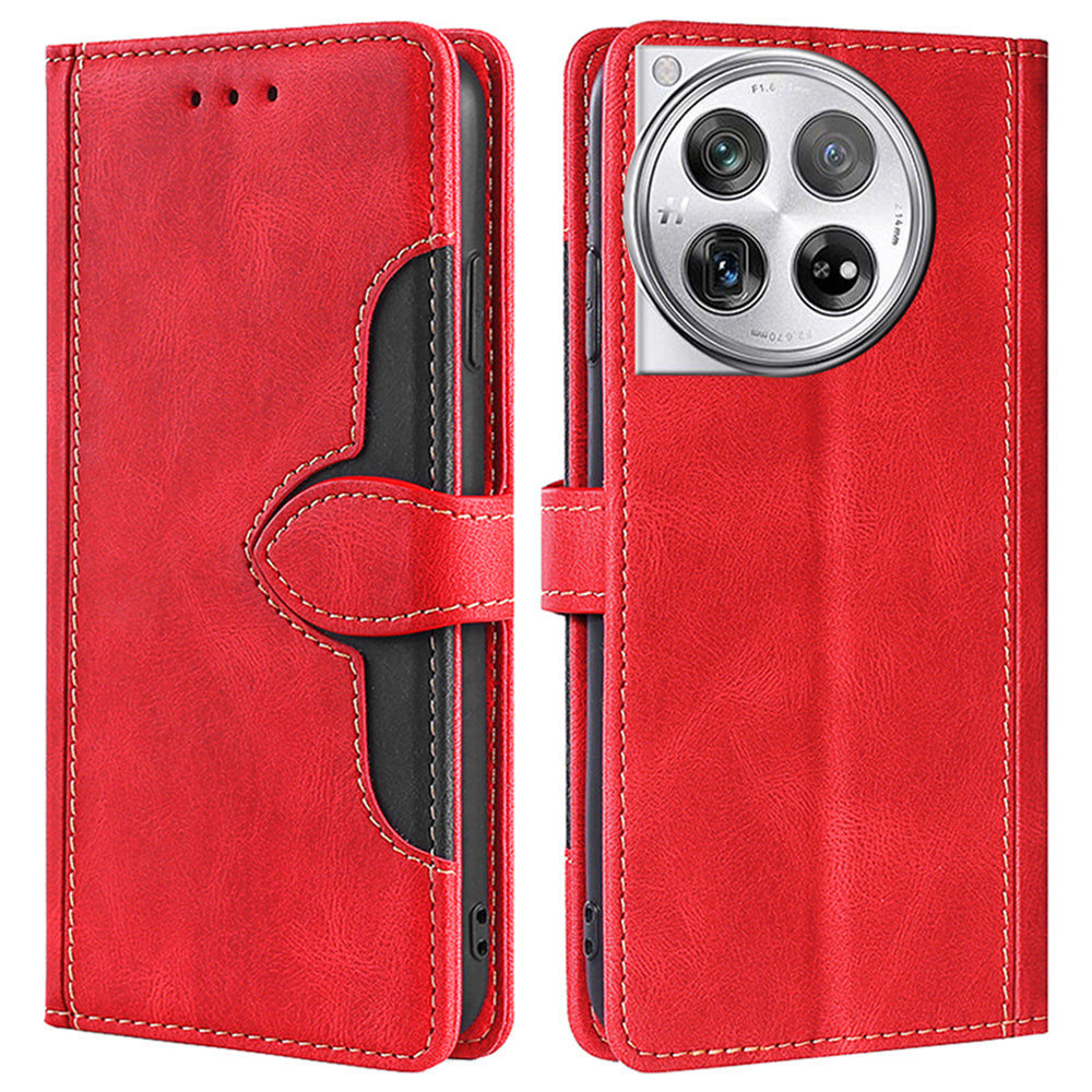For OnePlus 12 5G Cover Straw Hat Design Shockproof PU Leather Stand Wallet Cell Phone Case - Black