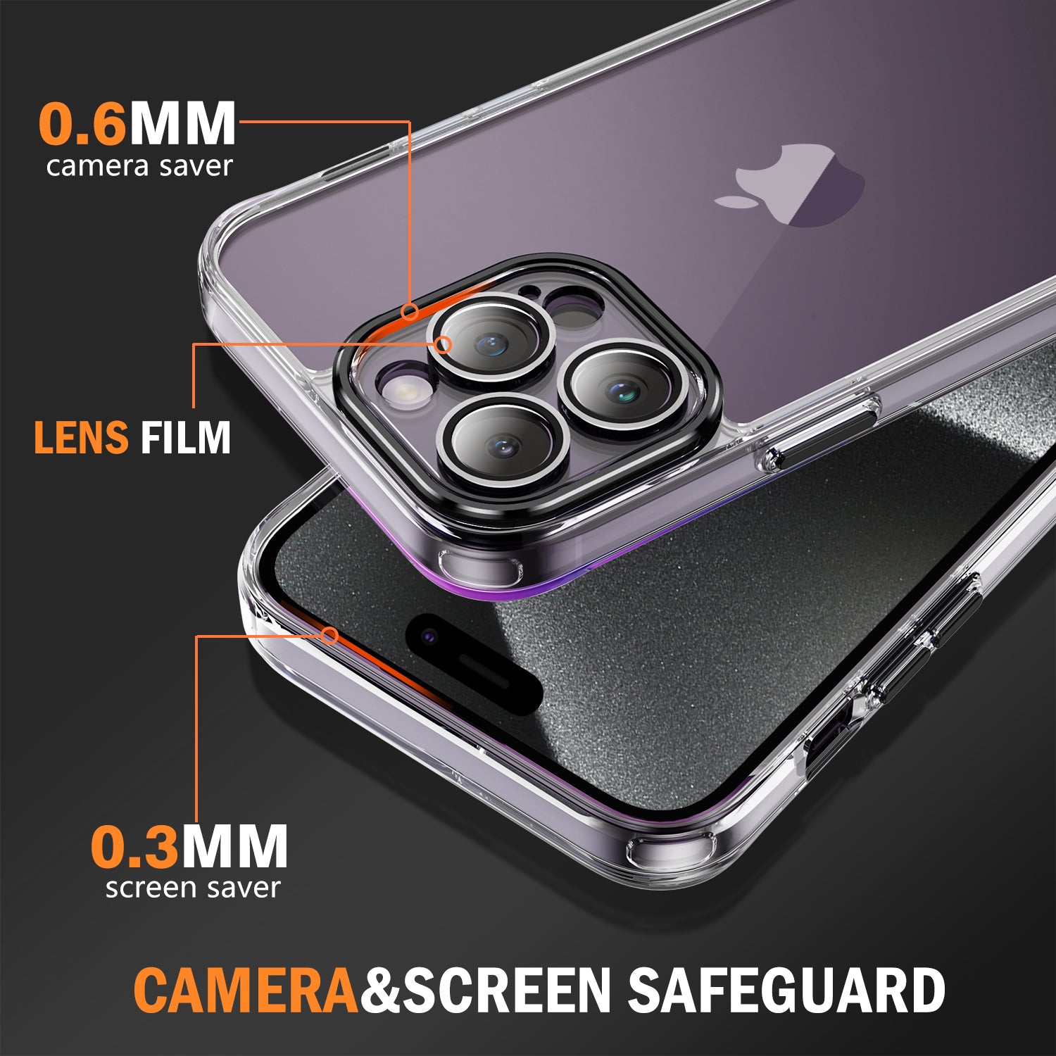YSM For iPhone 12 Pro Max 6.7 inch Case Clear Acrylic+TPU Precise Lens Cutout Phone Cover - Black