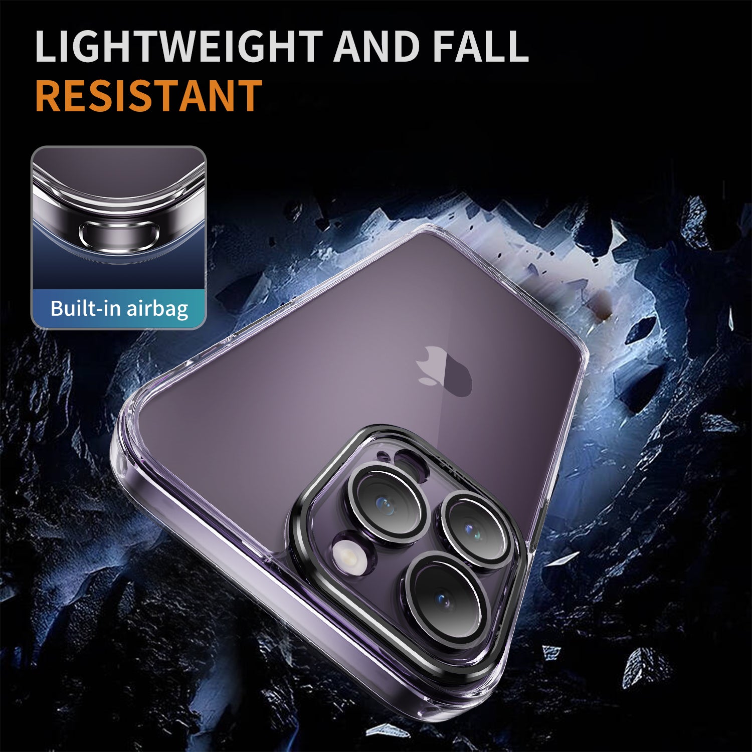 YSM For iPhone 12 Pro 6.1 inch Case Clear Airbag Drop Protection Phone Cover with Precise Lens Cutout - Black