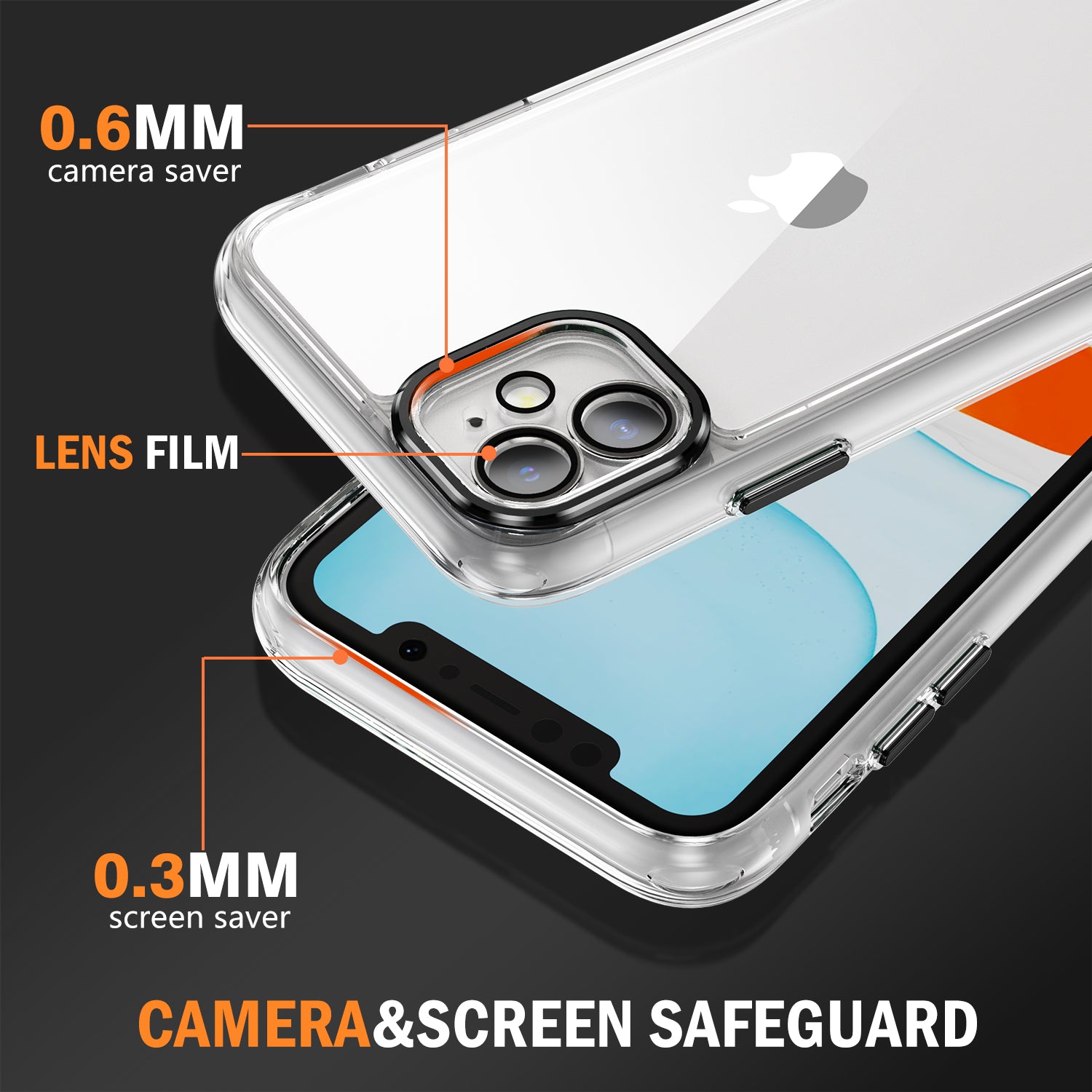 YSM For iPhone 12 6.1 inch Case Precise Lens Cutout Clear Acrylic+TPU Phone Shell - Black