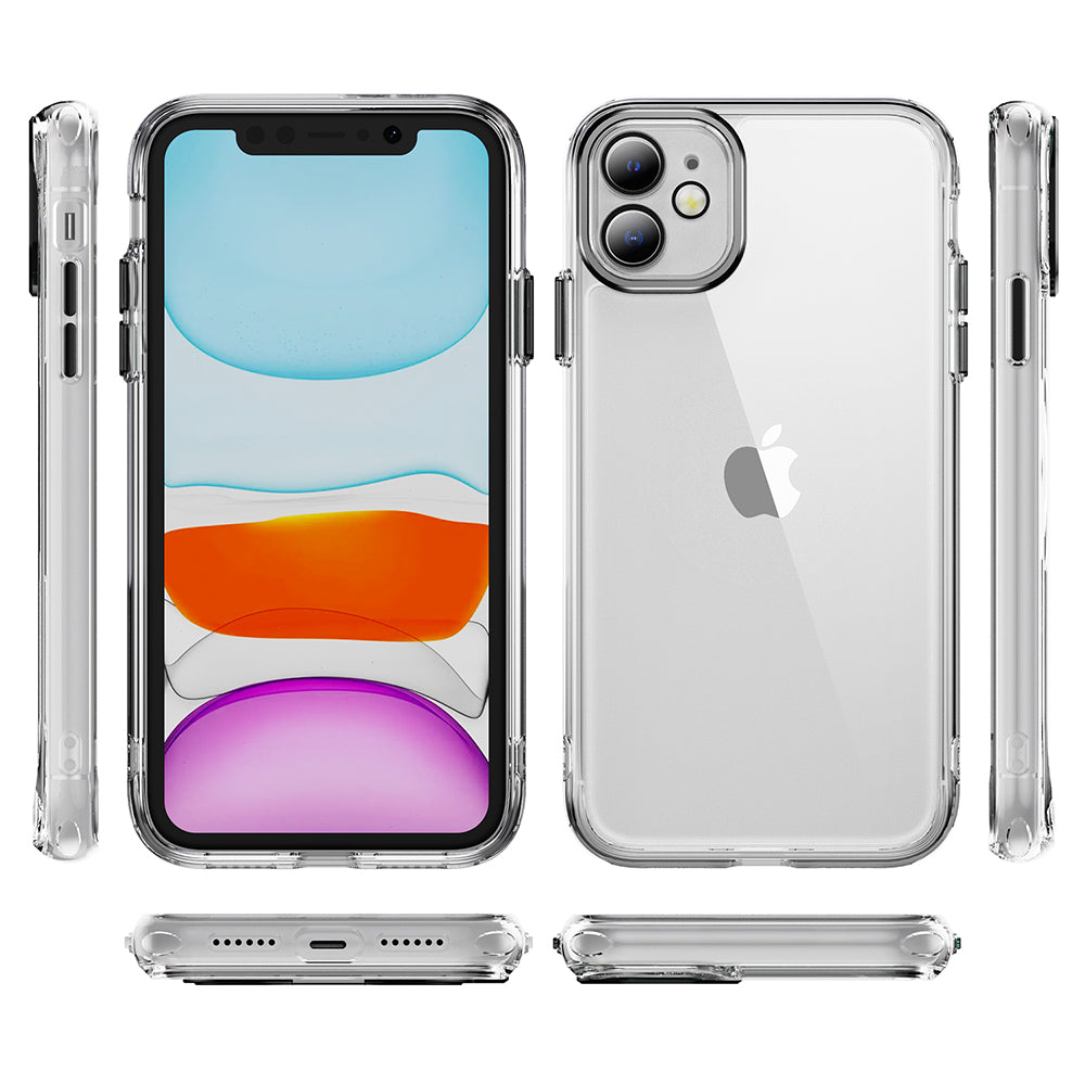 YSM For iPhone 12 6.1 inch Case Precise Lens Cutout Clear Acrylic+TPU Phone Shell - Black