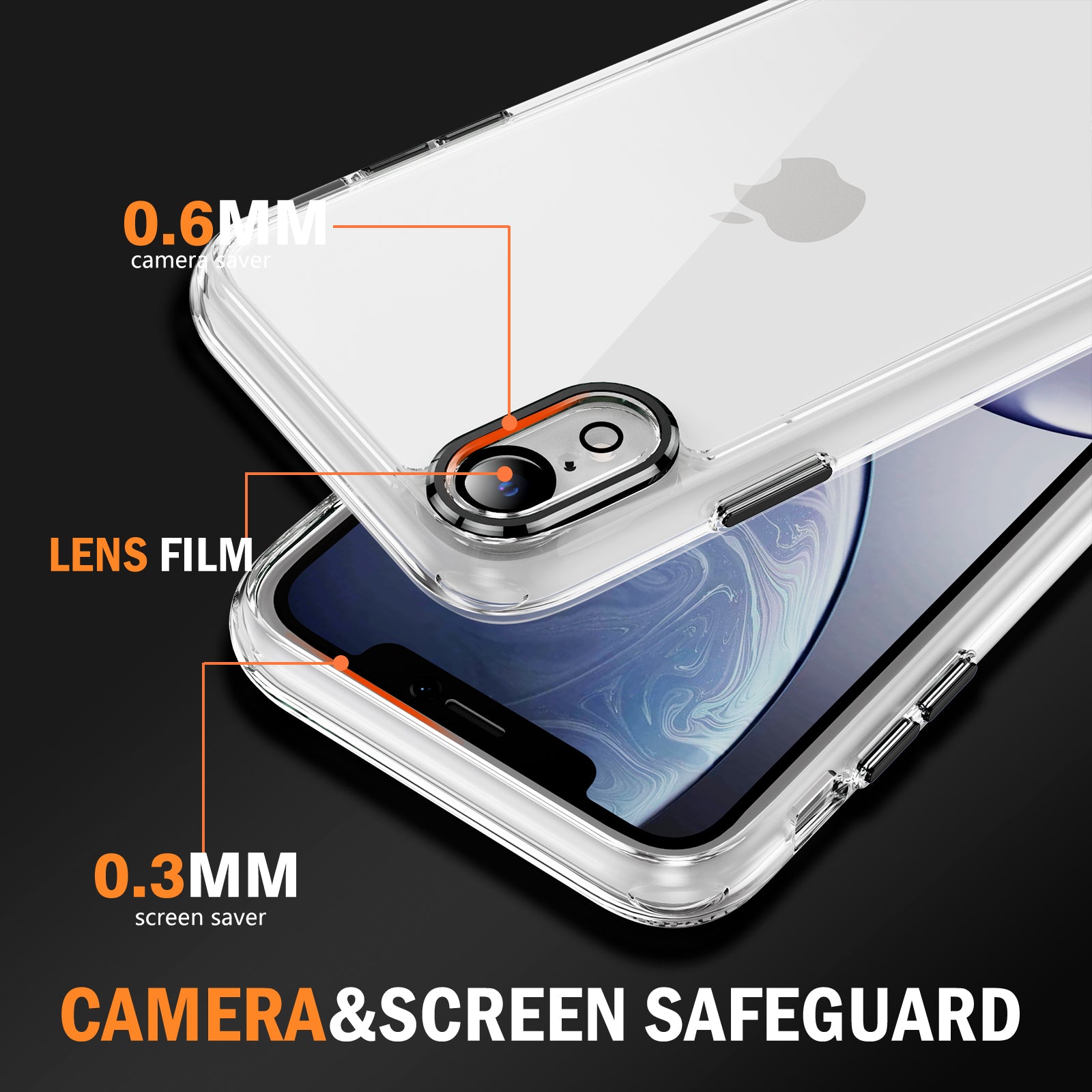 YSM Phone Case for iPhone XR 6.1 inch Shell Crystal Clear Acrylic+TPU Cover with Precise Lens Cutout - Black