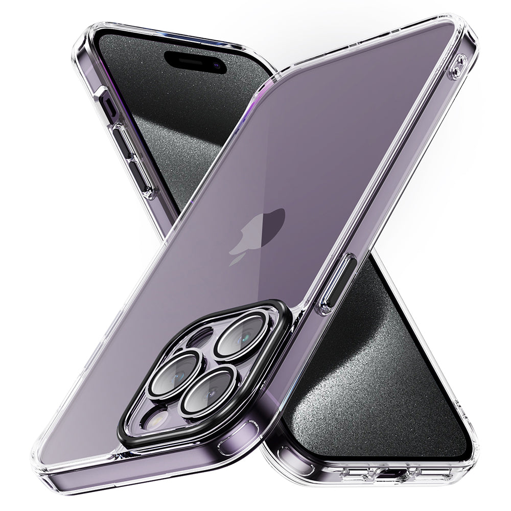YSM For iPhone 15 Pro Cell Phone Case Crystal Clear Precise Lens Cutout Back Cover - Black