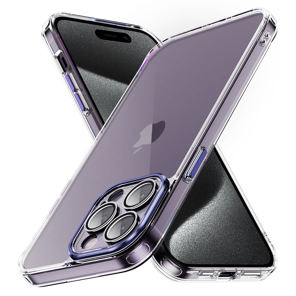 YSM For iPhone 15 Pro Cell Phone Case Crystal Clear Precise Lens Cutout Back Cover - Black