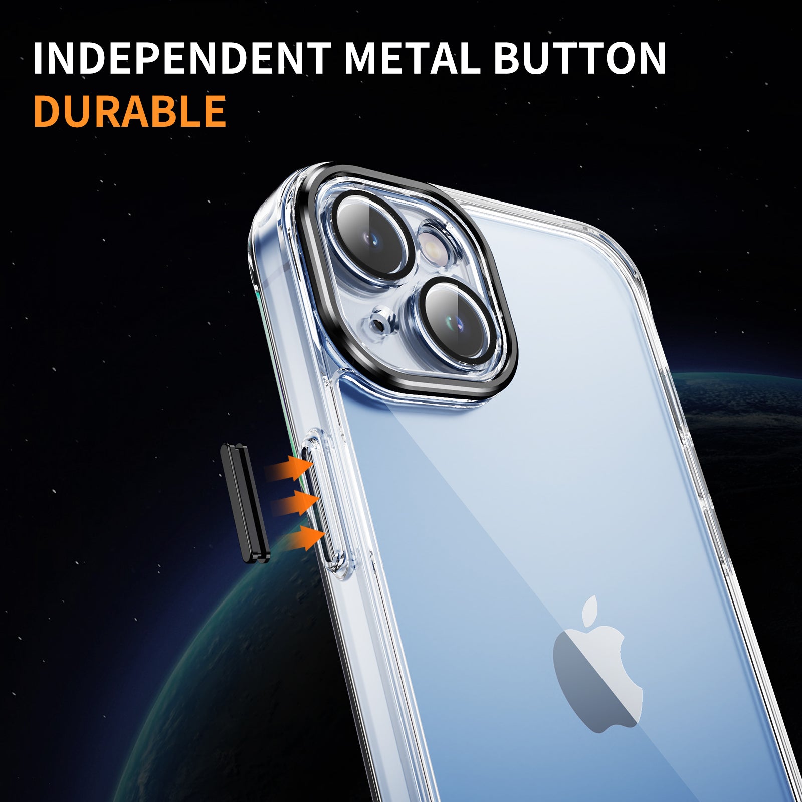 YSM For iPhone 15 Case Clear Precise Lens Cutout Phone Back Protector with Meral Lens Cover - Black