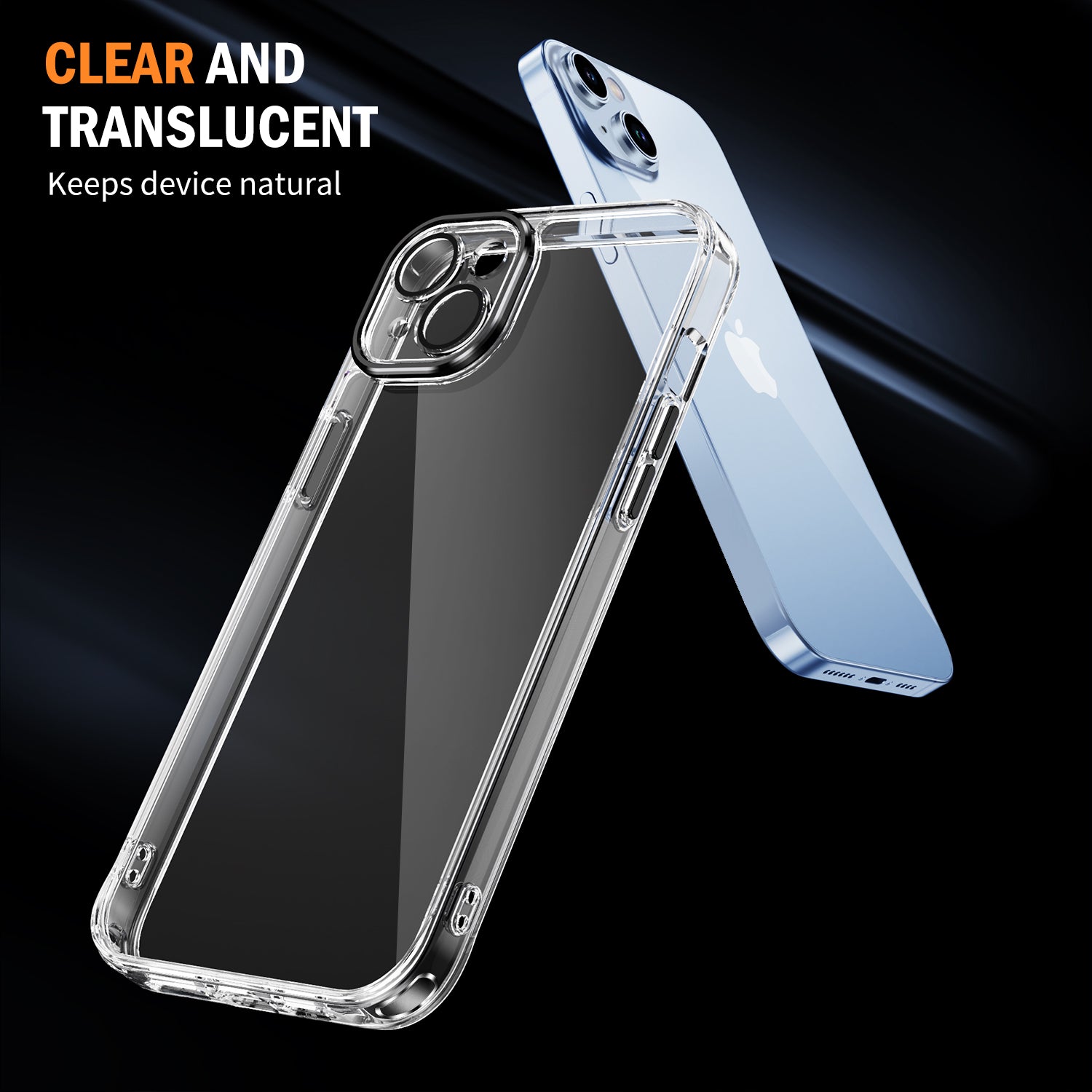 YSM For iPhone 15 Case Clear Precise Lens Cutout Phone Back Protector with Meral Lens Cover - Black