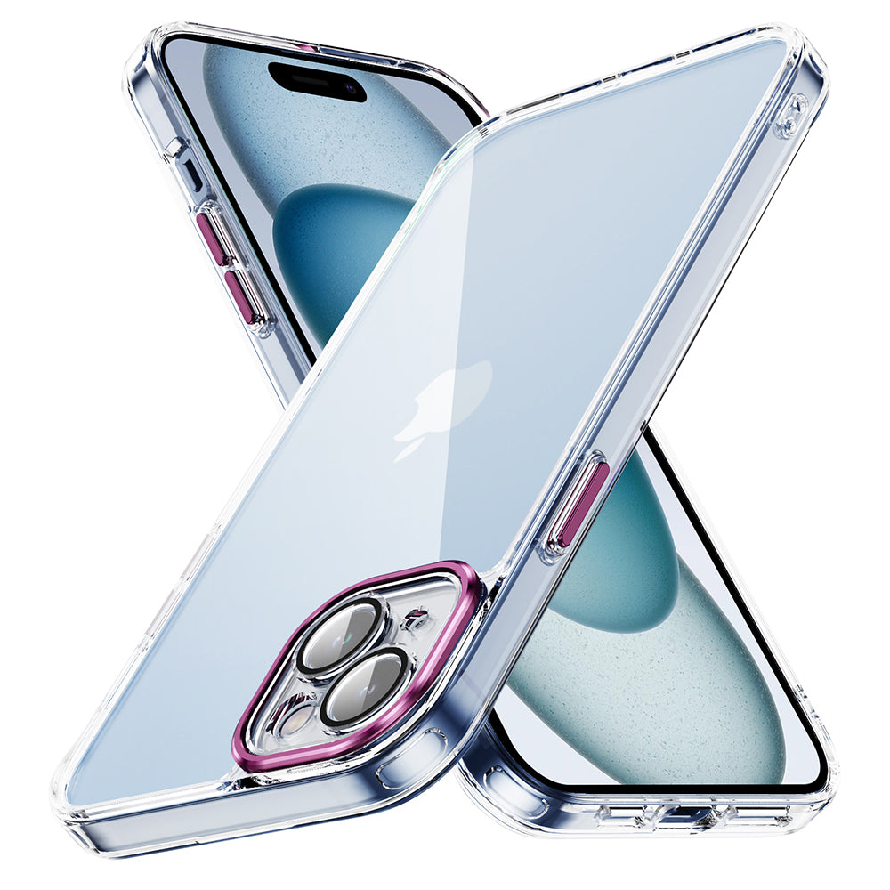 YSM For iPhone 15 Case Clear Precise Lens Cutout Phone Back Protector with Meral Lens Cover - Black