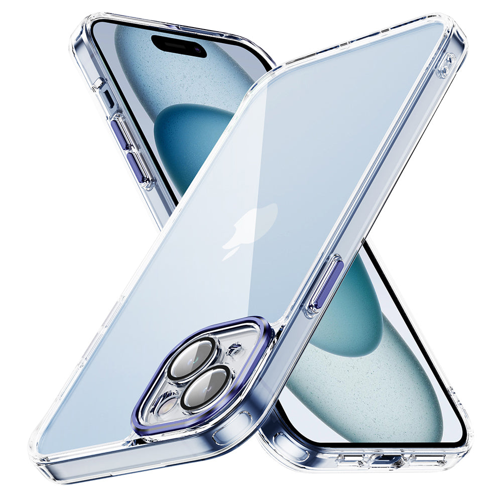 YSM For iPhone 15 Case Clear Precise Lens Cutout Phone Back Protector with Meral Lens Cover - Black