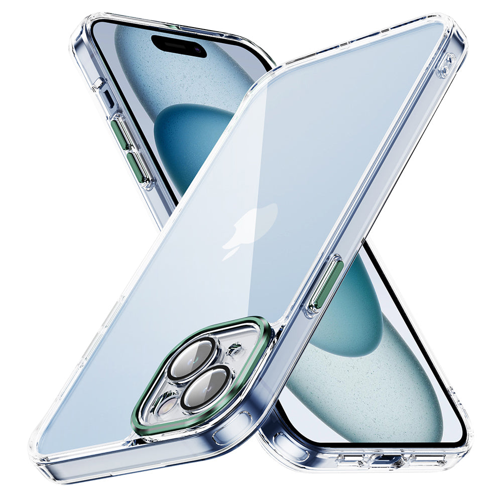 YSM For iPhone 15 Case Clear Precise Lens Cutout Phone Back Protector with Meral Lens Cover - Black