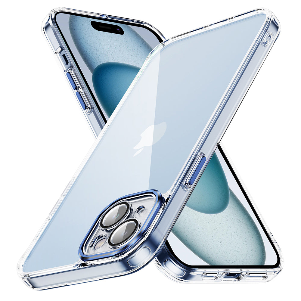 YSM For iPhone 15 Case Clear Precise Lens Cutout Phone Back Protector with Meral Lens Cover - Black