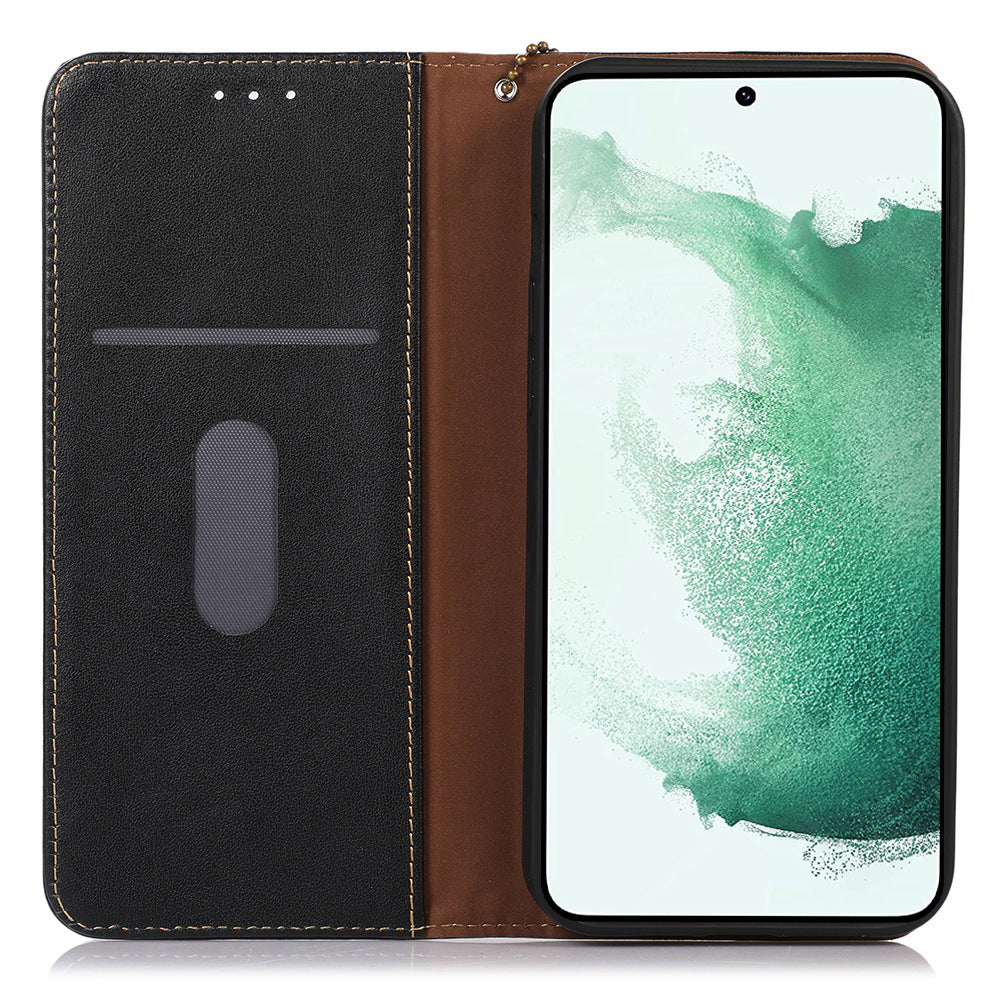 KHAZNEH For Samsung Galaxy Xcover7 Genuine Cow Leather Case Phone Wallet Stand - Black