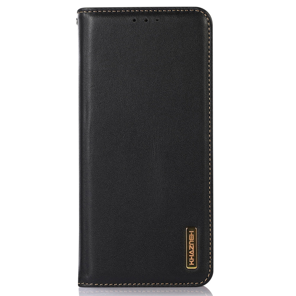 KHAZNEH For Samsung Galaxy Xcover7 Genuine Cow Leather Case Phone Wallet Stand - Black