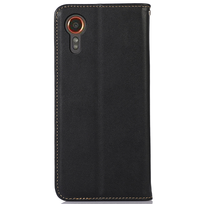 KHAZNEH For Samsung Galaxy Xcover7 Genuine Cow Leather Case Phone Wallet Stand - Black
