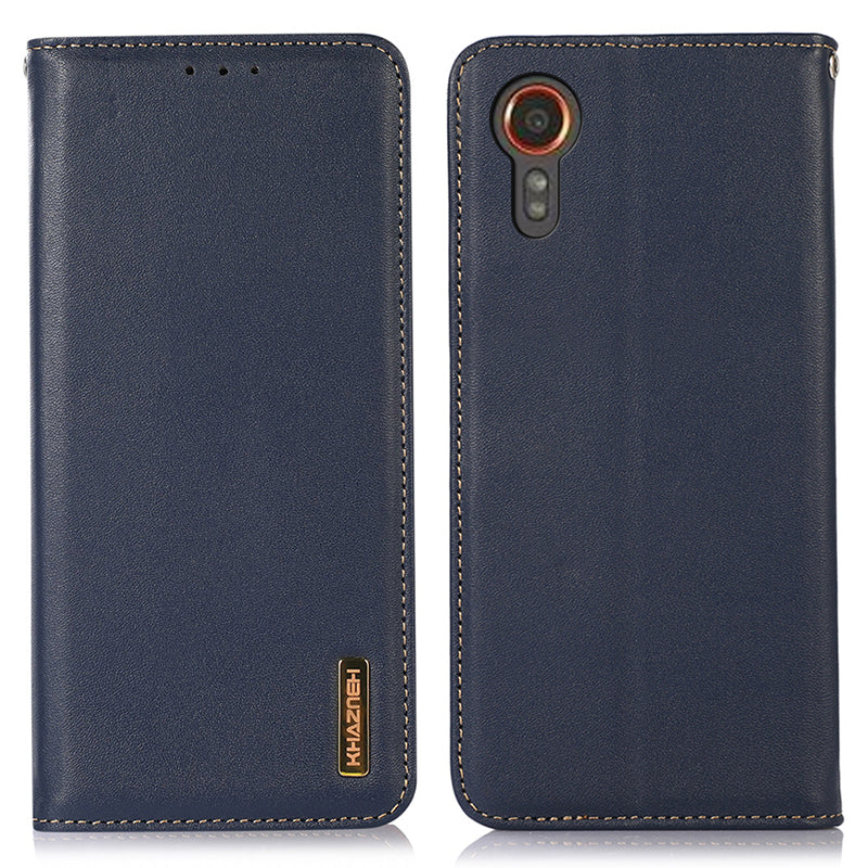 KHAZNEH For Samsung Galaxy Xcover7 Genuine Cow Leather Case Phone Wallet Stand - Black